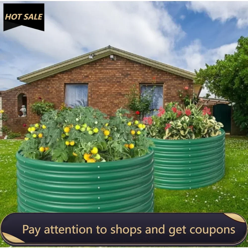 2-Pack 3FT(D) X2FT(H) Round Galvanized Raised Garden Bed Outdoor Houseplants Raised Planter Box Outdoor for Herb Flower Pots