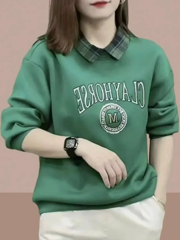 Fce اصطف هوديي طوق وهمية قطعتين صغيرة الحجم العصرية المرأة فضفاضة تناسب مطبوعة طويلة Sve الشتاء Jaet