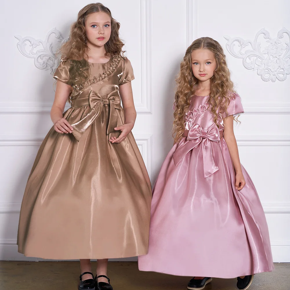 New Childrens Long Skirt with Nail Beads and Butterfly Knots for Girls Childrens Day Piano Show Host Performance Long Skirt