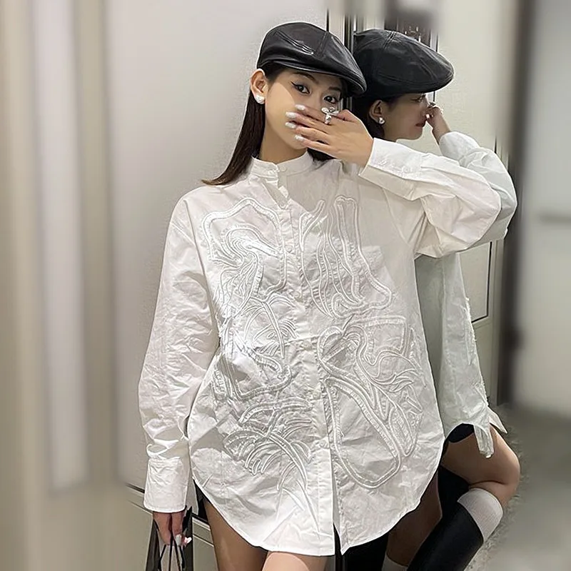 

Y2K новые весенние рубашки женские роскошные винтажные белые женские блузки с цветочной вышивкой женские уличные топы туника Blousa NZ250