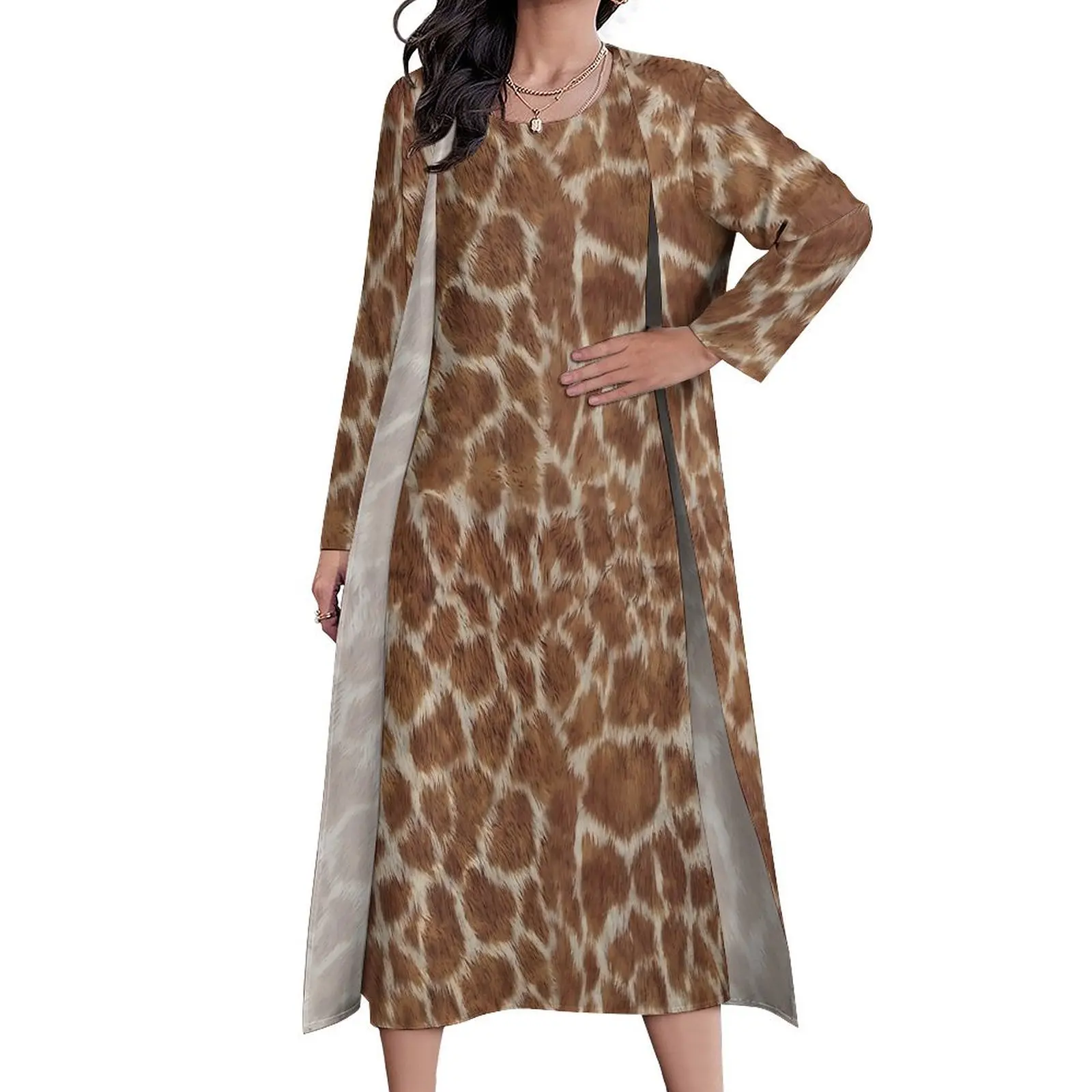 Giraffe Print Dress Animal Skin Night Club Maxi Dress Two-Piece Design Casual Long Dresses Street Wear Oversize Vestido