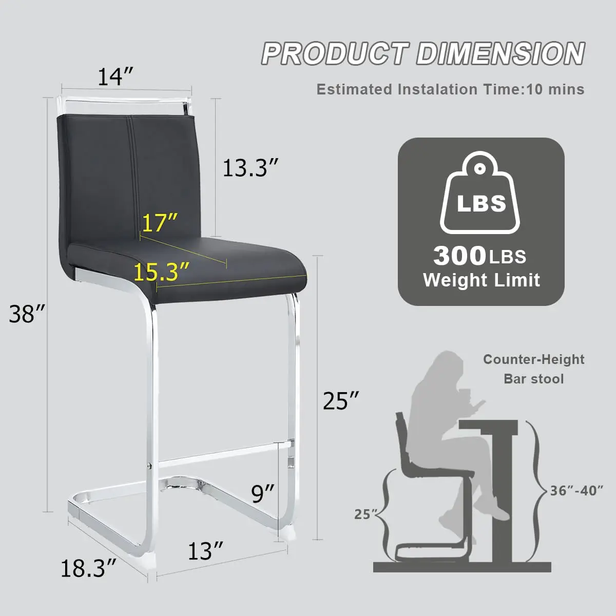 Counter Height Bar Stools 2pc, 25