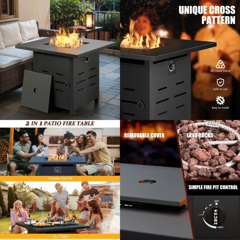 

30" Gas Fire Pit, 50,000 BTU Steel Propane Fire Pit Table for Outdoor Outside, Outside Patio Deck and Garden, CSA Certified Fir