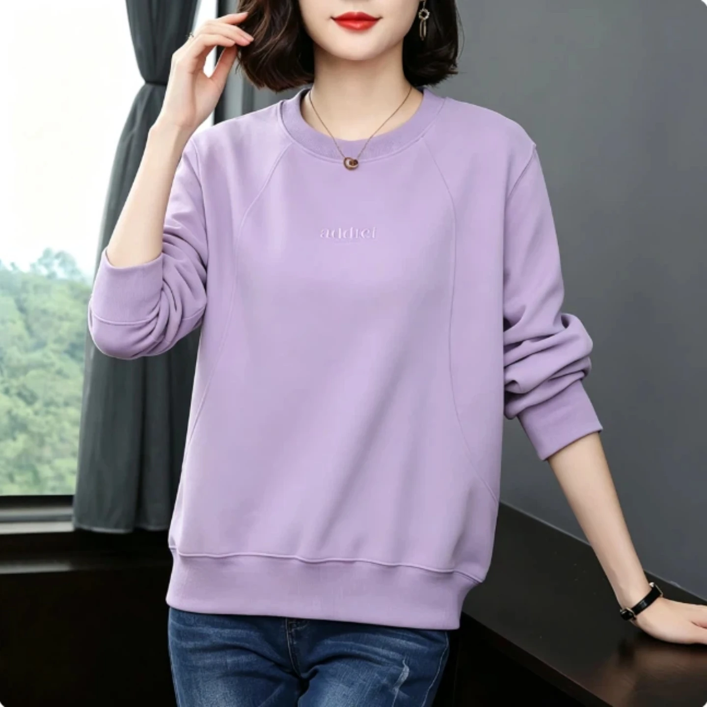 Spring Autumn Women's Loose Fitted Sweatshirt Embroidered Base Layer Outerwear Fashionable Top for Middle-Aged And Elderly Mo...