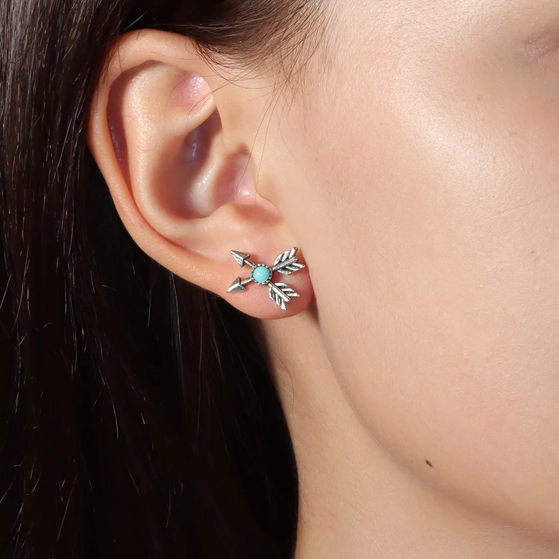 Cross-border European and American jewelry, retro geometric moon arrow cupid four pairs of stud earrings combination set F26200
