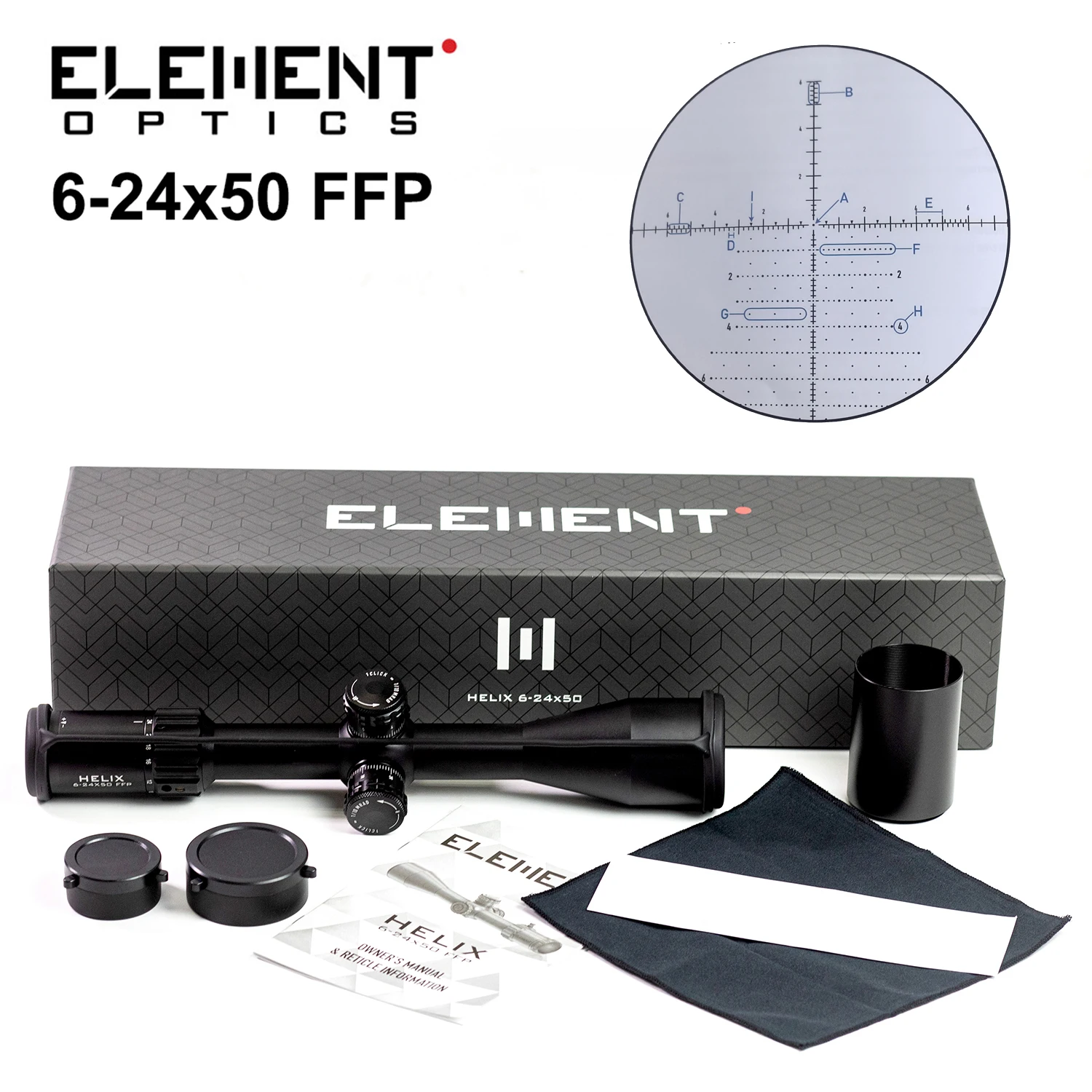 

Прицел для винтовки ELEMENT Optics HELIX 6-24X50 FFP, с фокусным расстоянием 30 мм