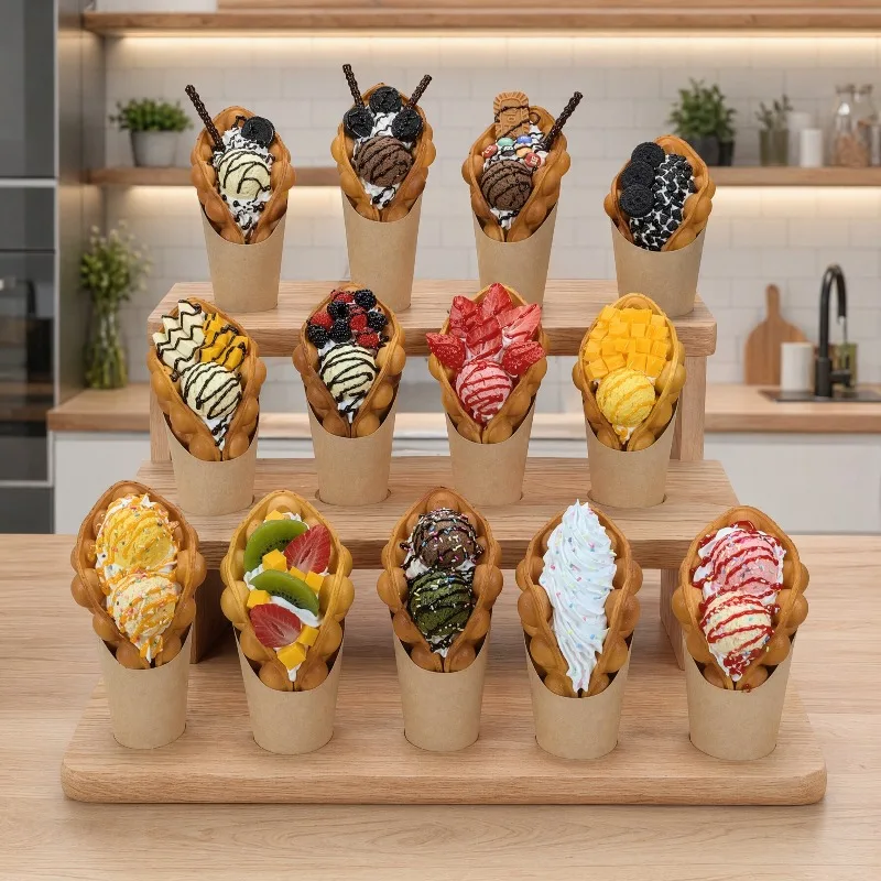 Fake  Waffle Ice Cream Model Egg Puffs Mold Simulation Chocolate Bubble Decoration Window Display Crafts Photograph Props