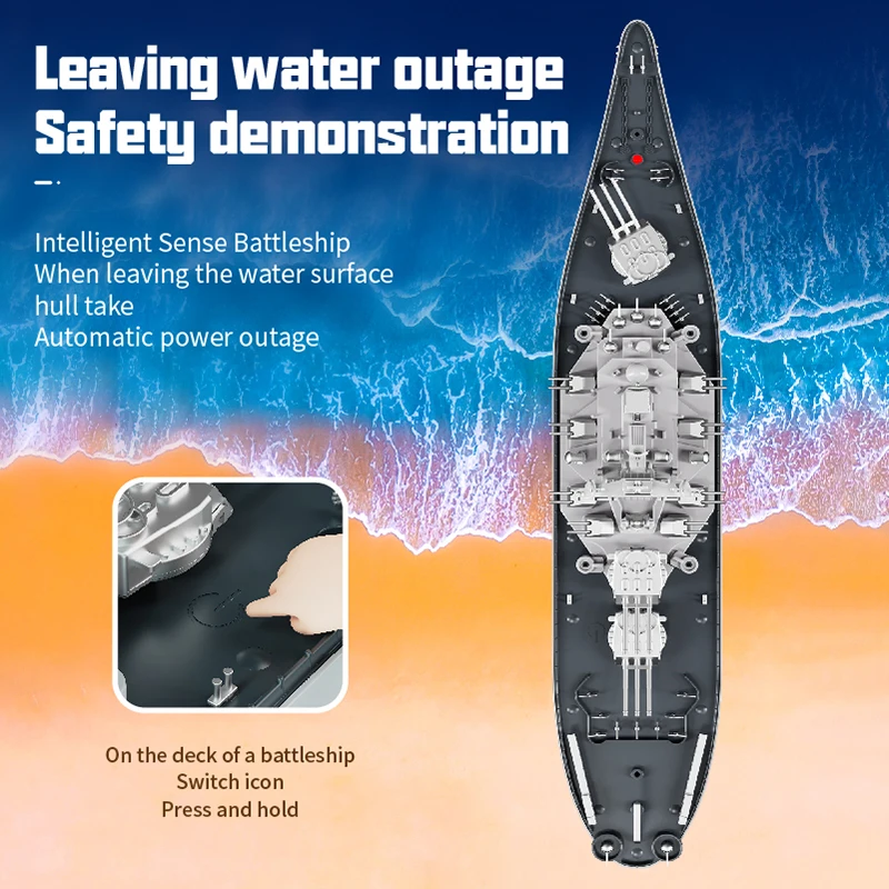 LHD-8811:390 Scale 2.4G Remote Control Boat 4CH with Dual Motor RC Battleship Waterproof RC Boat Simulation Lights for Boys