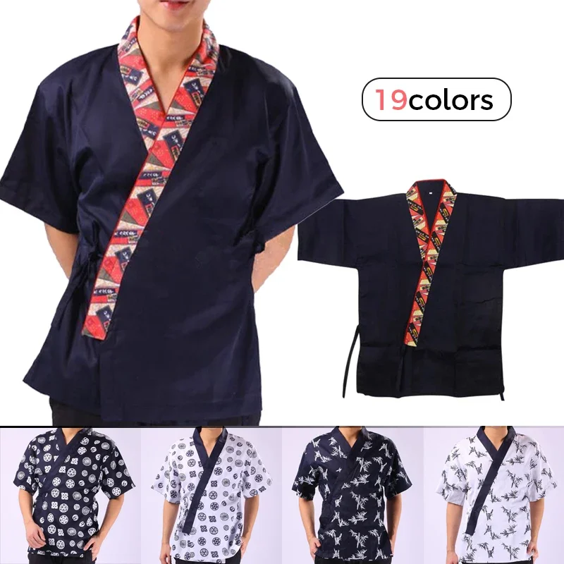 Sushi Restaurant Work Wear Shirts  Chef Uniforms Food Service Print Short sleeve Tops Japanese Style Kitchen Cook Chef Jackets