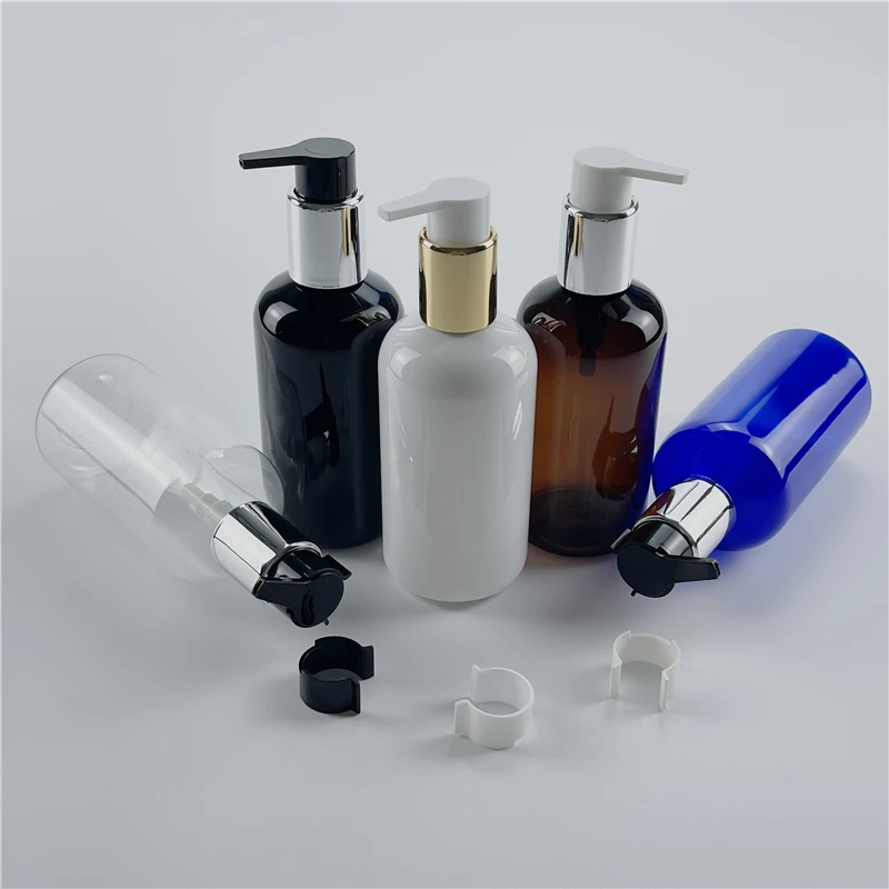 White 250ML X 24 Silver Gold Collar Lotion Pump Cosmetic Bottle Empty Plastic Bottles For Shampoo Lotion Liquid Soap Shower Gel