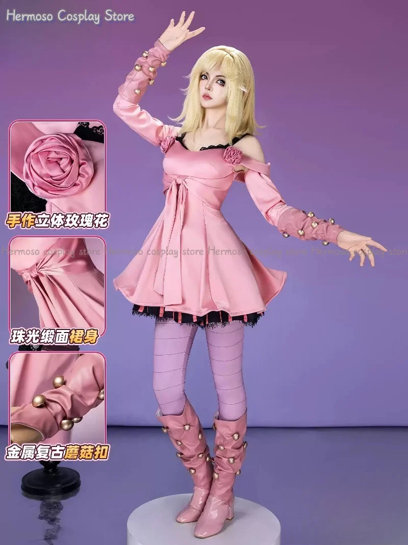Adventure Lucy Steel Cosplay Costume Wig Cute Pink Dress Full Set Halloween Carnival Party Dress Pants Set view 2