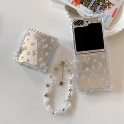 Bracelet Wristband Chain Tulip Flower Mirror Hard PC Shockproof Phone Case For Samsung Galaxy Z Flip 7 6 5 4 3 Back Cover