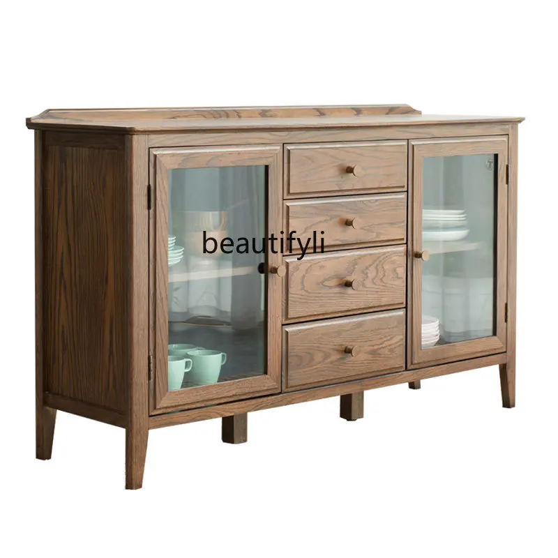 

HJ Sideboard Cabinet American Household Red Oak Sideboard Cabinet Glass Locker