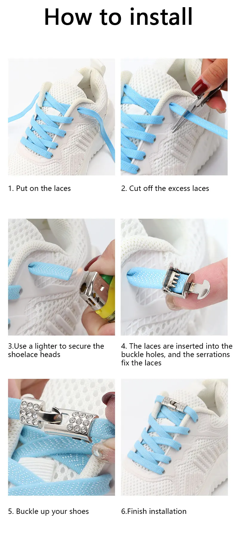 Elastische Schnürsenkel für Sneaker, mit Diamant-Kreuzverschluss, ohne Binden, für Kinder und Erwachsene, 8 mm breit, Schnürsenkel ohne Binden, Gummibänder, Schnürsenkel. – Detail 13