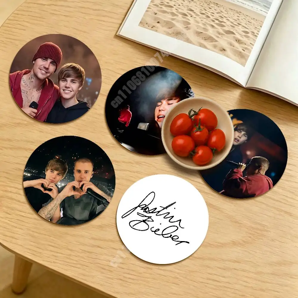 J-Justin Baby B-Bieber Coachella 2026 Wooden Cup Mat Cappuccino Vodka Juice Water Coaster for Flower Shop Bauble
