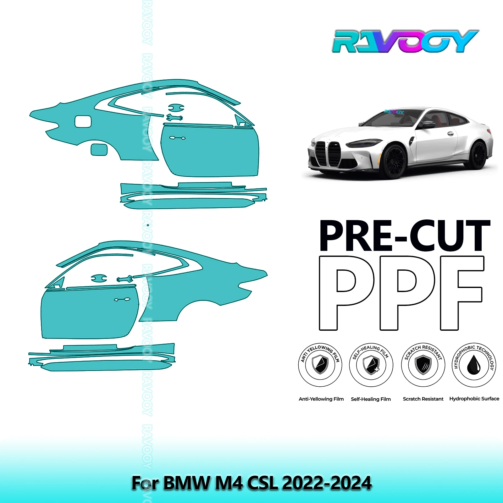 

For BMW M4 CSL 2022-2024 8.5mil Clear Matte Pre-Cut PPF Door & A/B Pillar Kit TPU Paint Protection Film Set