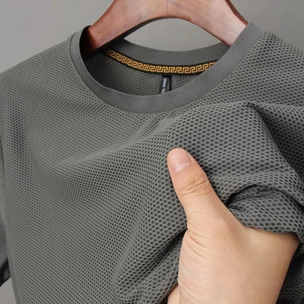 High-End 2023 Luxury Brand Men\'s T-Shirts Ice Silk with Breathable Mesh for Summer Designer Harajuku  Fashion T-Shirt for Men
