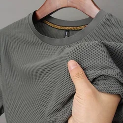 High-End 2023 Luxury Brand Men's T-Shirts Ice Silk with Breathable Mesh for Summer Designer Harajuku Fashion T-Shirt for Men