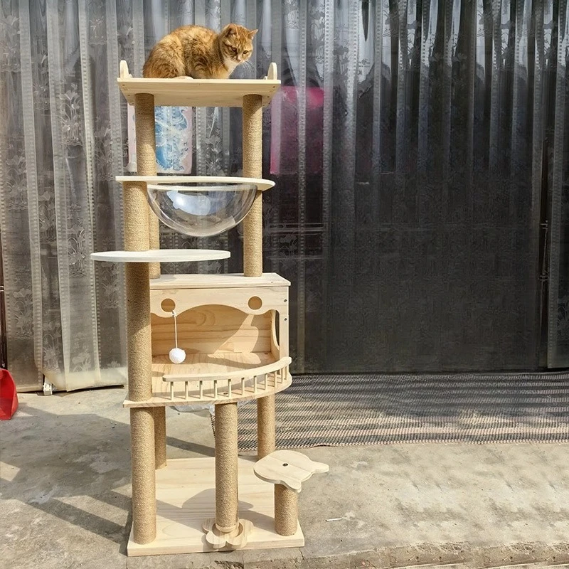 

Кошачий лазающий кошачий домик Встроенное дерево с большой космической капсулой для больших кошек и маленьких