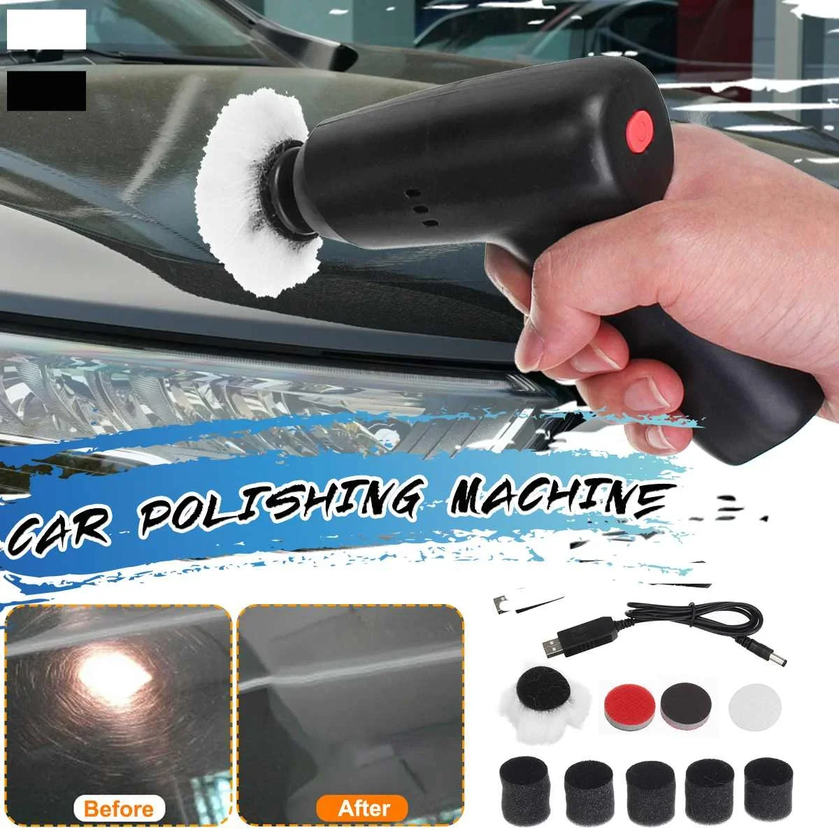 

11pcs Wireless Electric Car Polishing Machine Cordless Car Polisher 1Inch Scratch Remover Waxing Tool Sander 8000rpm Polisher