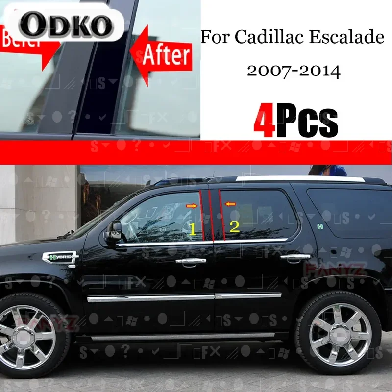 4PCS Polished Pillar Posts Fit For Cadillac Escalade 2007 - 2014 Window Trim Cover BC Column Sticker Accessories