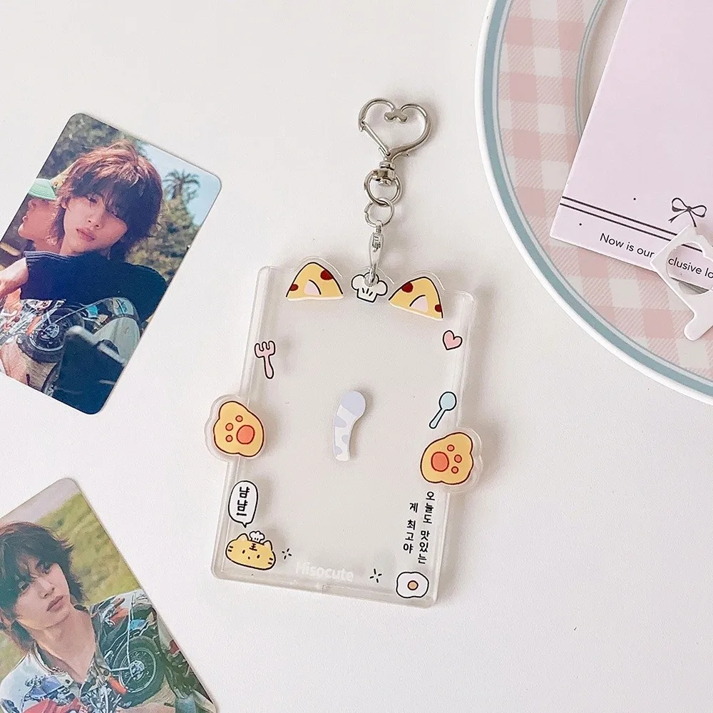 Acrylic Kpop Photocard Holder Keychain 3 Inch Transparent Card Holder Cartoon Animal Student Card Protective Cover
