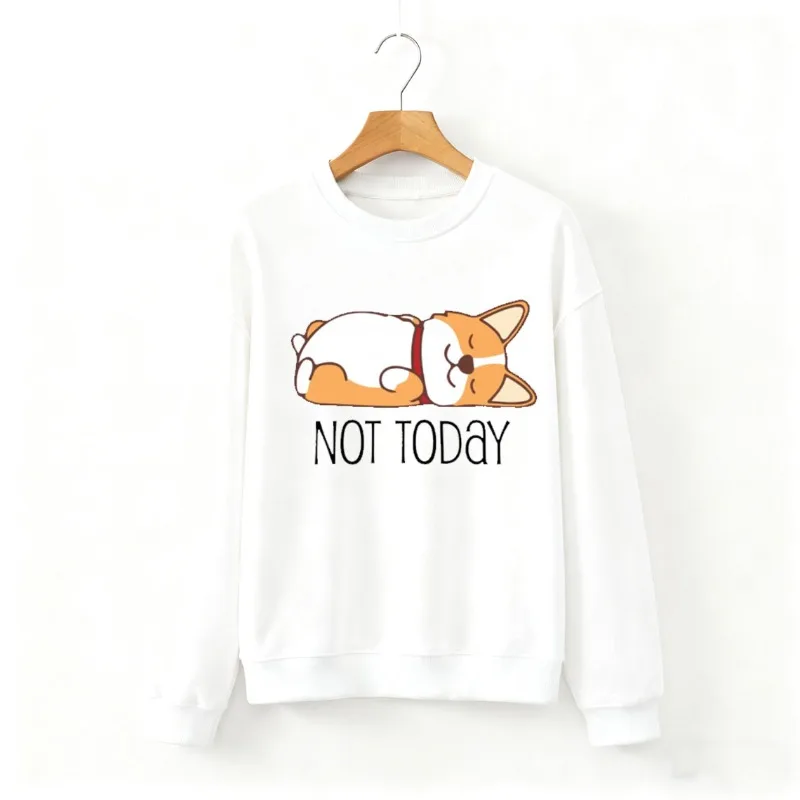 لطيف فصيل كورجي هدية مضحك الكلب عاشق ليس اليوم كسول الحيوان البلوز عارضة أزياء لينة مريحة الخريف والشتاء قمم الحرارية