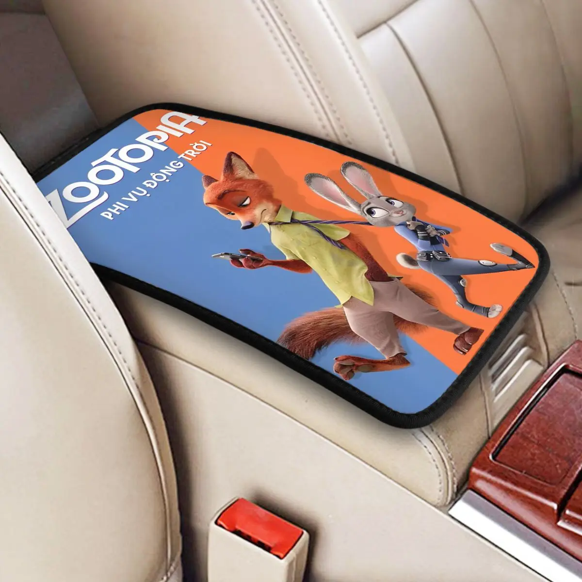 High Quality Center Console Pad Zootopia 2 Nick Wilde Judy Car Interior Decor Armrest Storage Box Mat For Most Vehicles