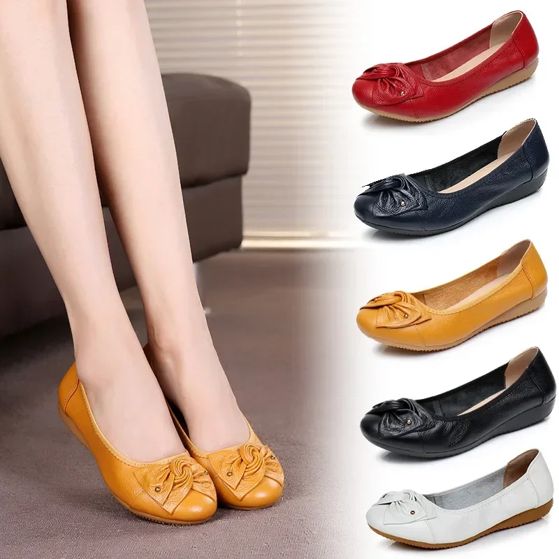 Cow Leather Women Shoes Platform Shoes Wedges Slip-on Plus Size Woman Loafers Fashion Elegant Boat Shoes Quality Ladies Flats