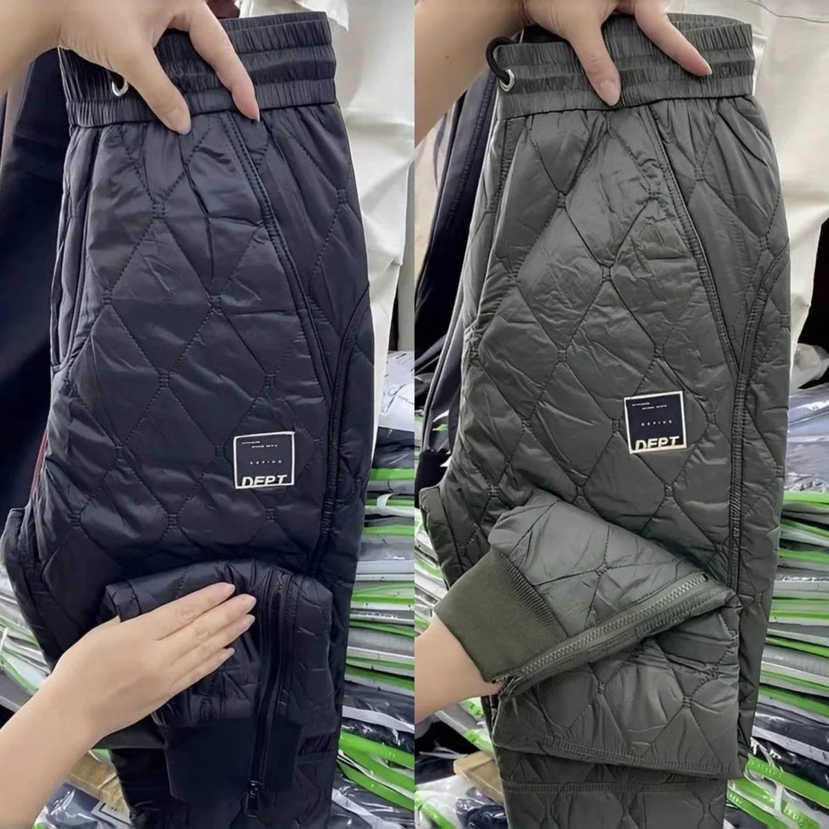 Thickened Cotton Men's Casual Pants Winter Fashion Plaid All-Match Zipper Warm Polyester Fiber Long Pants Outdoor Wear