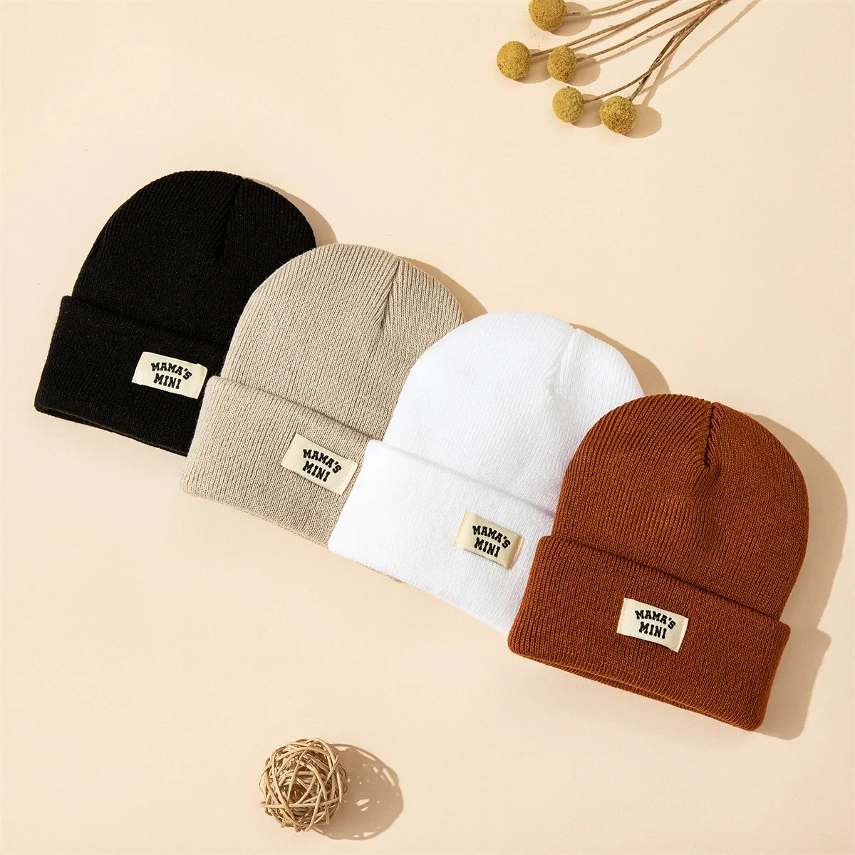 1pc Autumn/Winter Solid color Children's knitted hat Baby warm cowl Cute letter Label Hat Boys Girls skullcap - a gift for kids