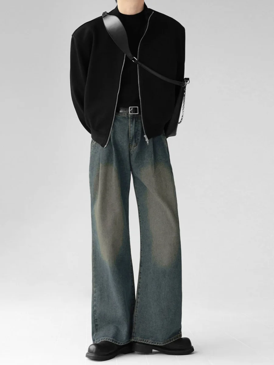 

American Retro Simple Washed Denim Jeans Men's Loose Straight Wide Leg Drapey Long Trousers Casual Straight Leg Jeans