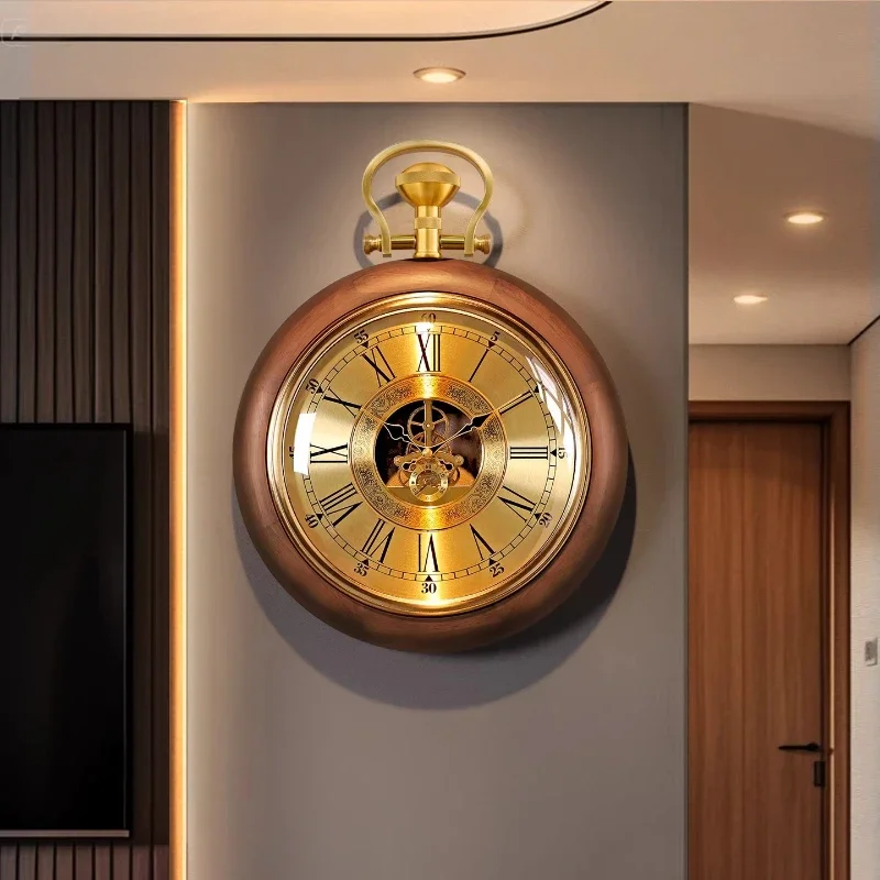 Retro Gear Wall Clocks Mechanical Living Room Wall Watch Luxury Solid Wood Silence Clock Creative Home Decoration Accessories