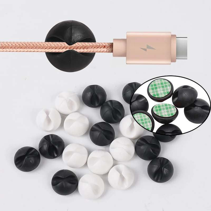 5/10/15/20PCS Desktop Storage Self-adhesive Cable Holder Snap-on Cable Single Hole Winder Round Hub Cable Organiser