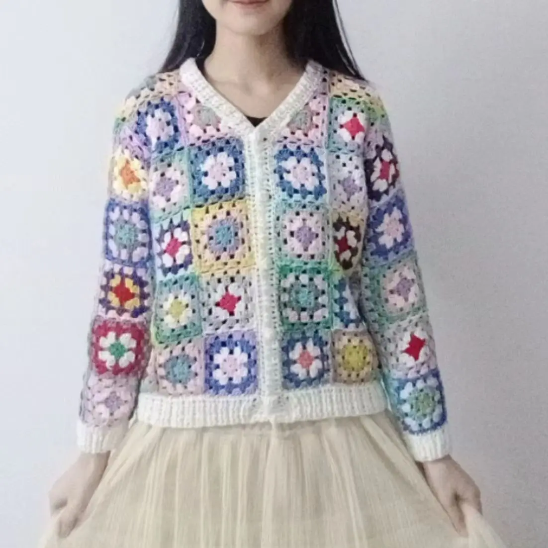 

TIYIHAILEY Free Shipping Knitting Single Breasted Coat Women Hand Made Spring Outerwear Full Sleeve Flower Custom Made Cardigan