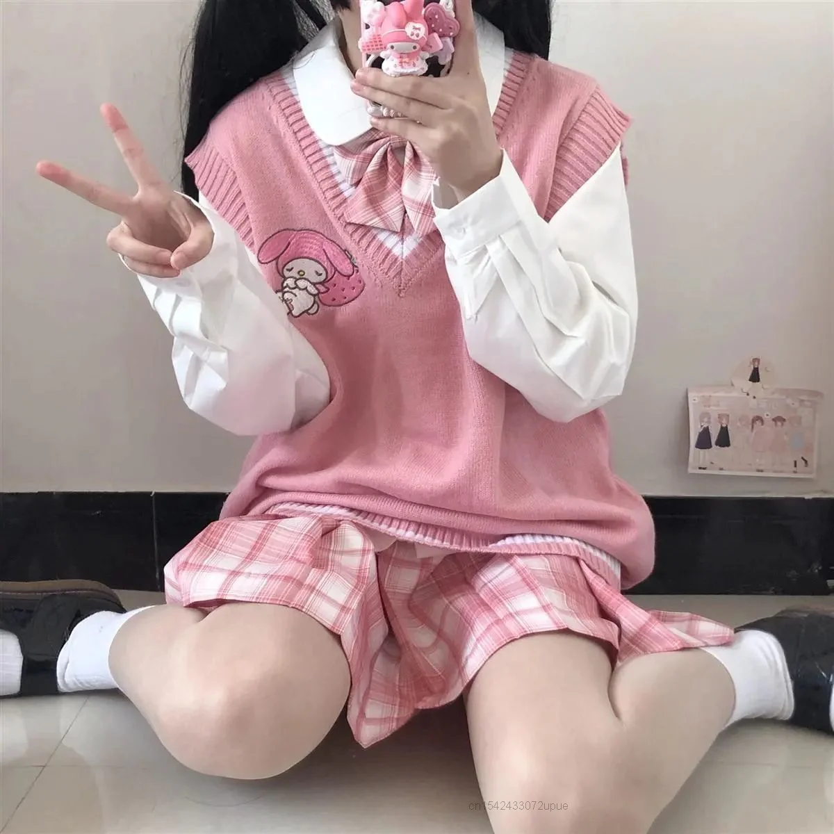 Nhật Bản Hàn Quốc Đại Học Phong Cách Dệt Kim Vest Y2k Top Sanrio Cinnamoroll Kuromi Áo Xuân Hè Hoạt Hình Áo Len Kawaii