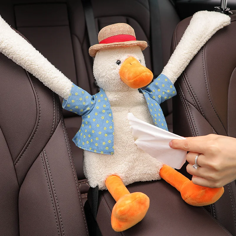 Car Hanging Tissue Box Plush Goose Doll Cute Napkin Holder Creative Lady Vehicle Interior Decor Soft Practical Car Storage