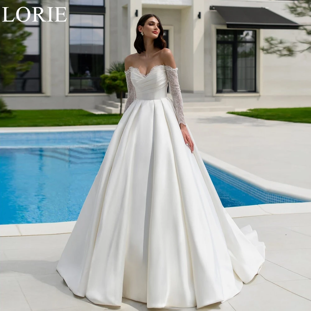 

LORIE Elegant Satin Wedding Dresses A-Line Strapless Lace Beading Pleated Bride Prom Gown Lace-up 2025 Bridal Gowns Customized