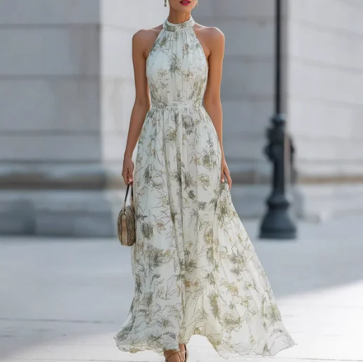 

Women's Dress 2026 Spring Summer New Fashion Print Mock Neck Sleeveless Cinched Waist Daily Casual Vacation Long Dress