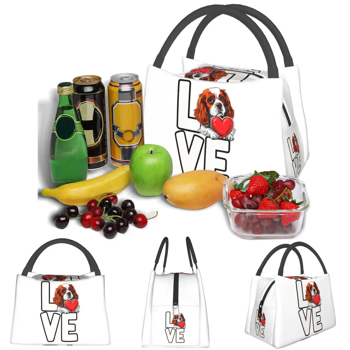 Cavalier King Charles Spaniel Dog Love Lightweight Handheld Insulated Lunch Bag Large Capacity for Adults Students Travel Picnic