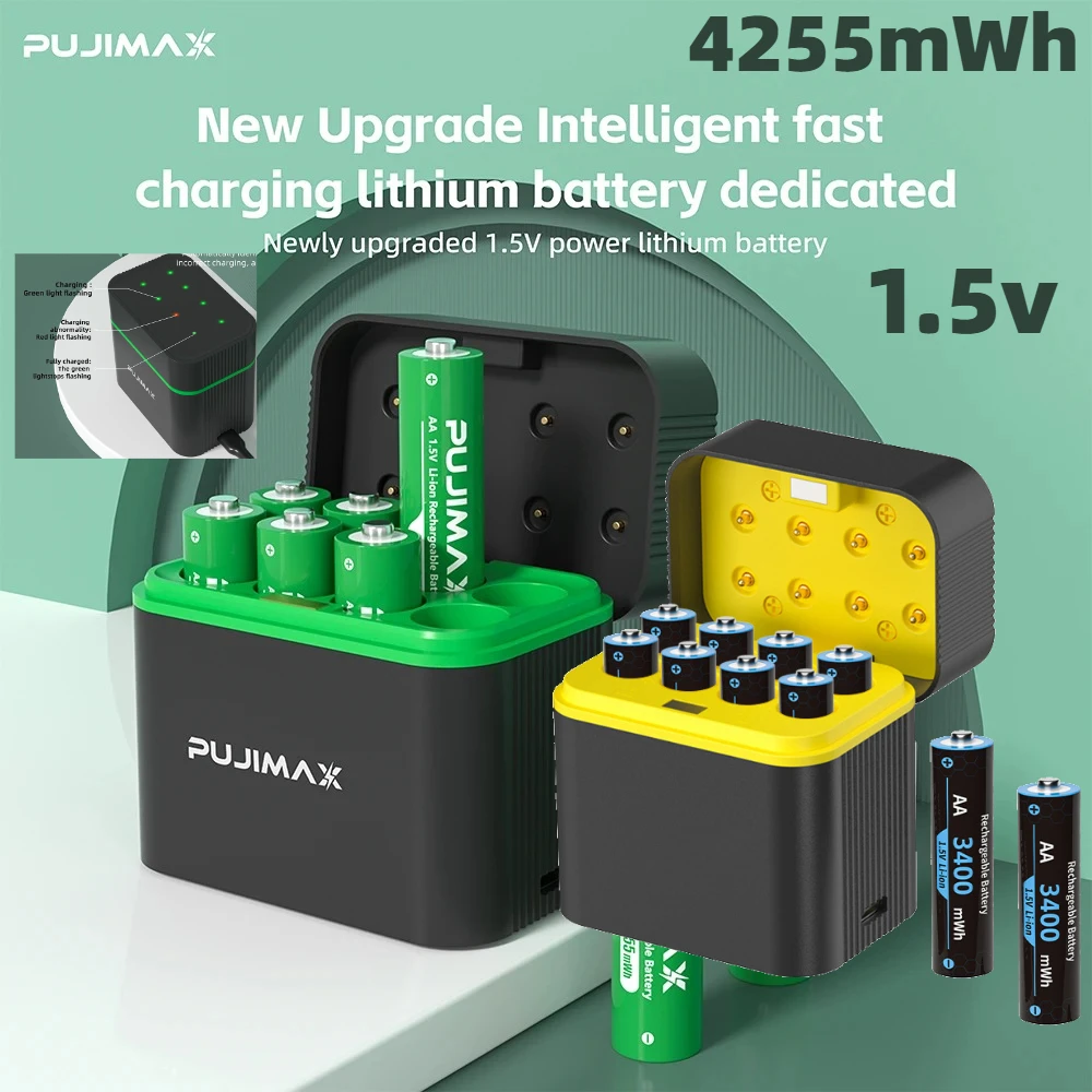 1.5V AA Rechargeable Lithium-ion 4255mWh Battery With Smart Battery Charger SET 2/4 Batteries Individually Available