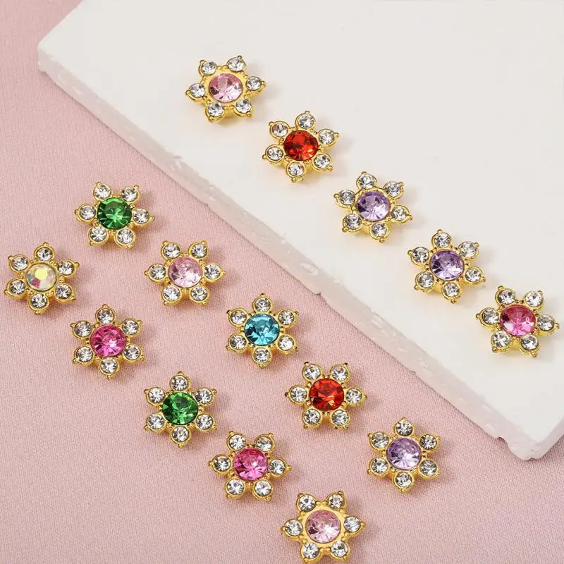 50pcs 13mm Flower Crystal Rhinestone Colorful Cabochon Flat Backing Patches for Jewelry Making Brooch DIY Accessories