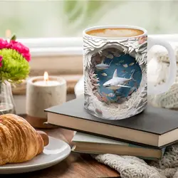 3D Shark Mug With Handle Dishwasher Microwave Safe Novelty Coffee Cup Multi-Purpose Library Shelf Book Lovers Milk Cup gift