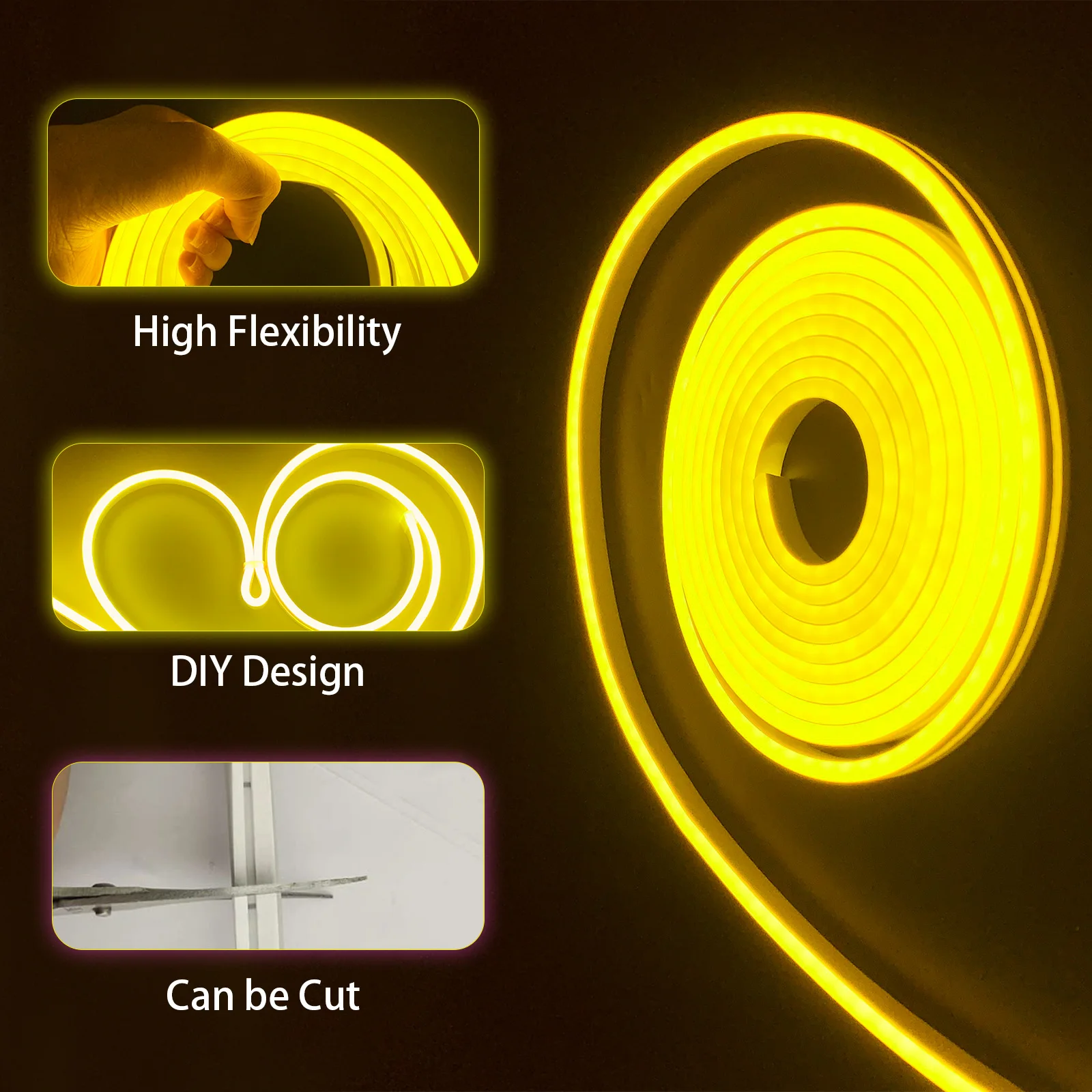 100-500cm/39.3-196.8inch Led Yellow Flexible Neon Light Strip, niskonapięciowy zasilacz USB 5v, dotykowe światło regulacyjne, zewnętrzne wewnętrzne