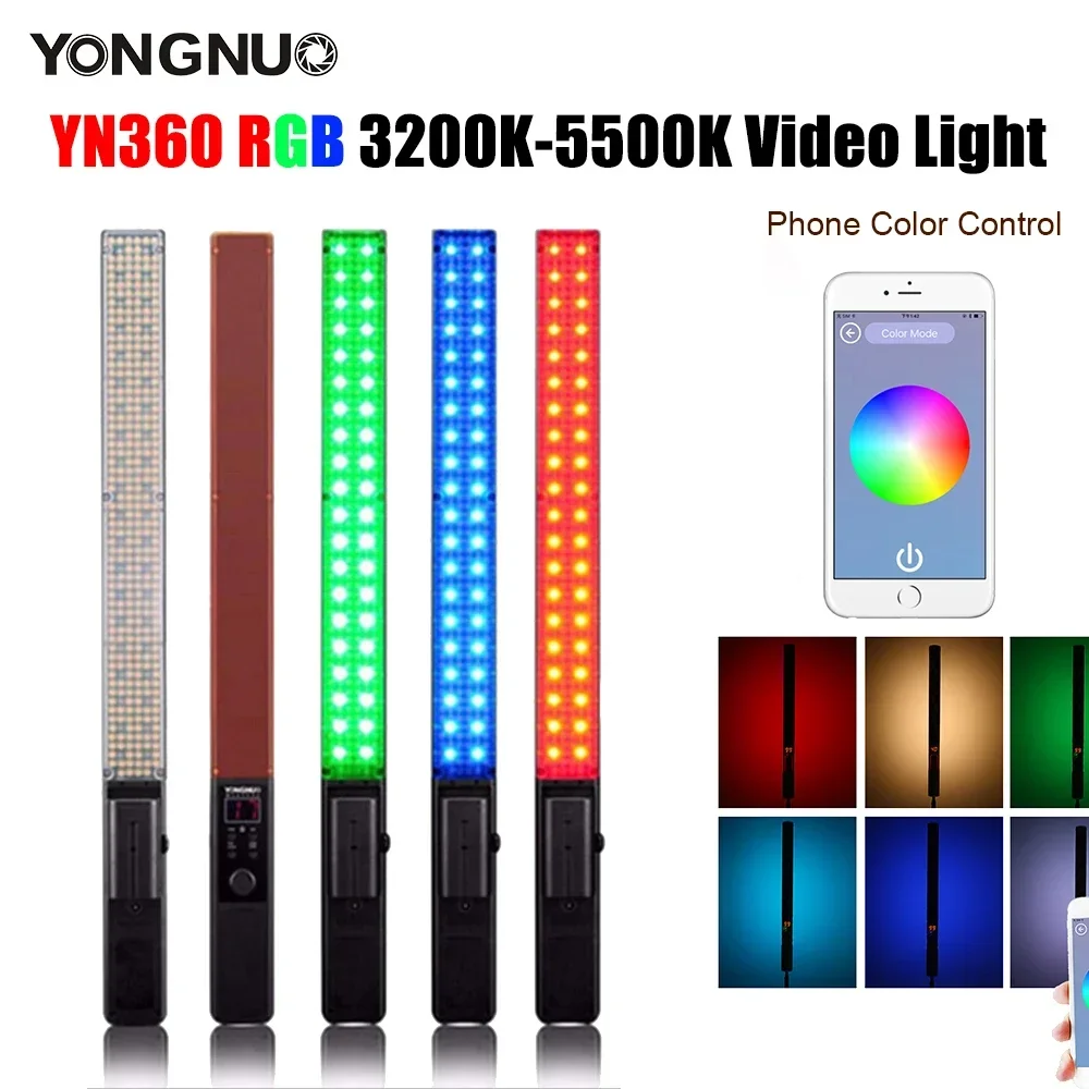 YONGNUO YN360 светодиодный светильник для видеосъемки 3200K-5500K RGB красочный ледяной палочка профессиональная фотолампа с дистанционным управлением через приложение