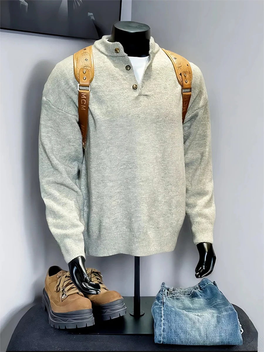 

Мужской зимний вязаный свитер Henry Collar: модный, уютный, в американском стиле, для ношения под одеждой, вязаная кофта-кардиган