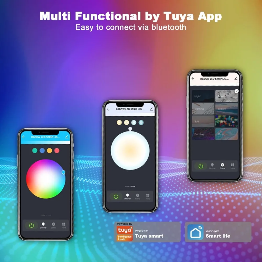 Bluetooth RGBWW LED Lights for 70-75 Inch TV with App Control, RGB+Tunable White 3000K-6500K TV LED Backlight with RF Remote, Mu