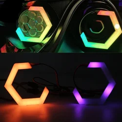 1Set 12V 24V RGB Hexagon Angel Eyes Halo Rings Retrofit Headlight Car Motorcycle Switchback White DRL+Amber Turn Signal Light