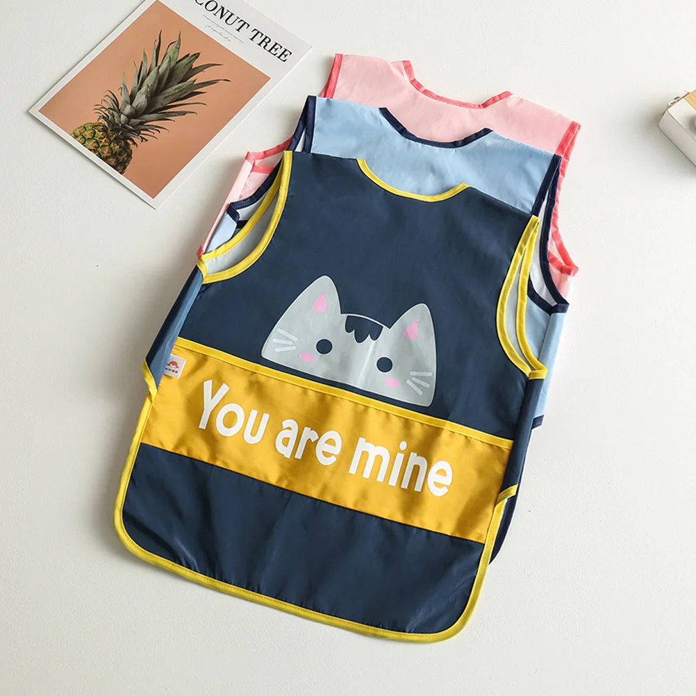 

Kids Waterproof Sleeveless Aprons Dark Blue Size 100 Baby Food Clothes Baby Eating Aprons Long Sleeve for Cooking Painting