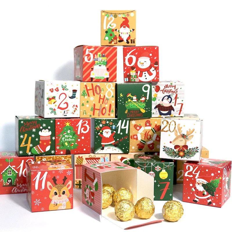 

24Pcs Christmas Advent Calendar Box Kraft Paper Candy Gift Box 24 Days Countdown to Christmas Navidad New Year Decoration Supply